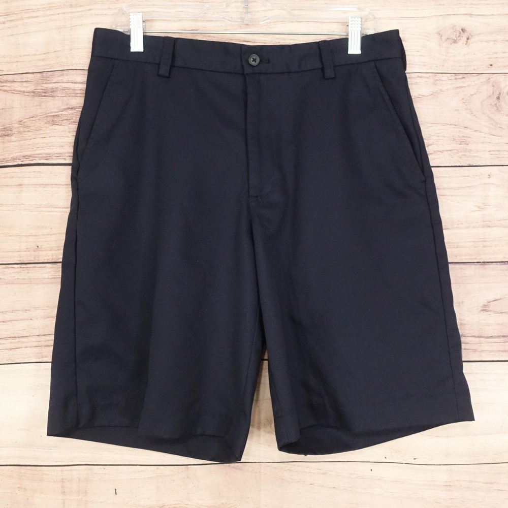 IZOD Shorts Mens 32 Blue Chino Polyester Microfiber Flat Front 9 Inseam Casual